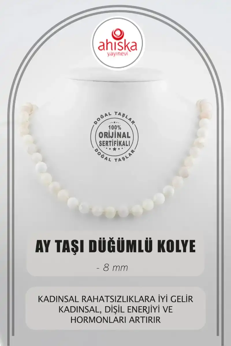 Ay Taşı 8 mm Düğümlü Doğal Taş Kolye