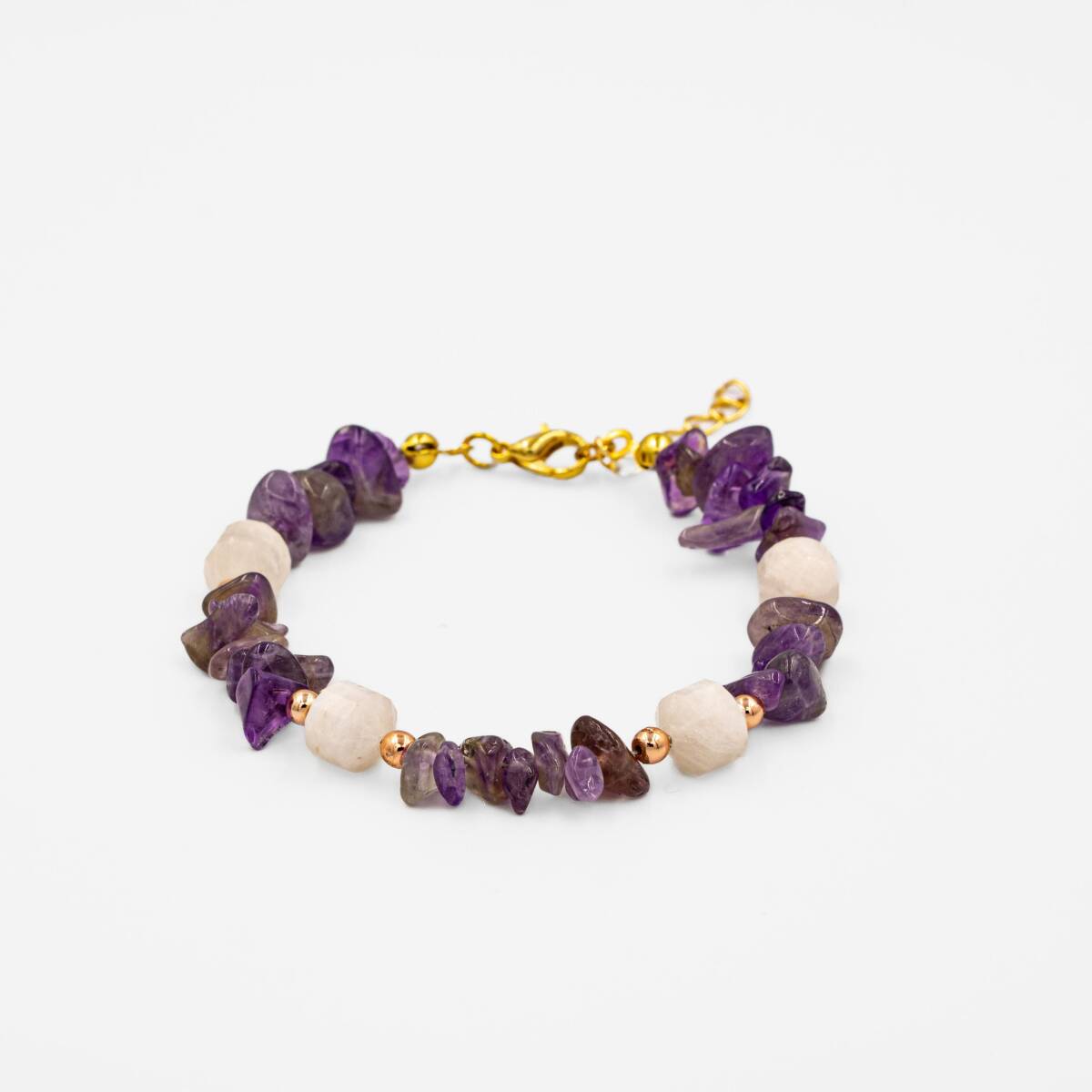 Ay Taşı-Ametist Doğal Taş Altın Kaplama Bileklik - 2
