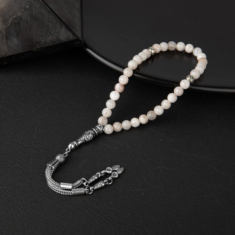 Ay Taşı Doğal Taş Tesbih 33lük - 6mm - 1