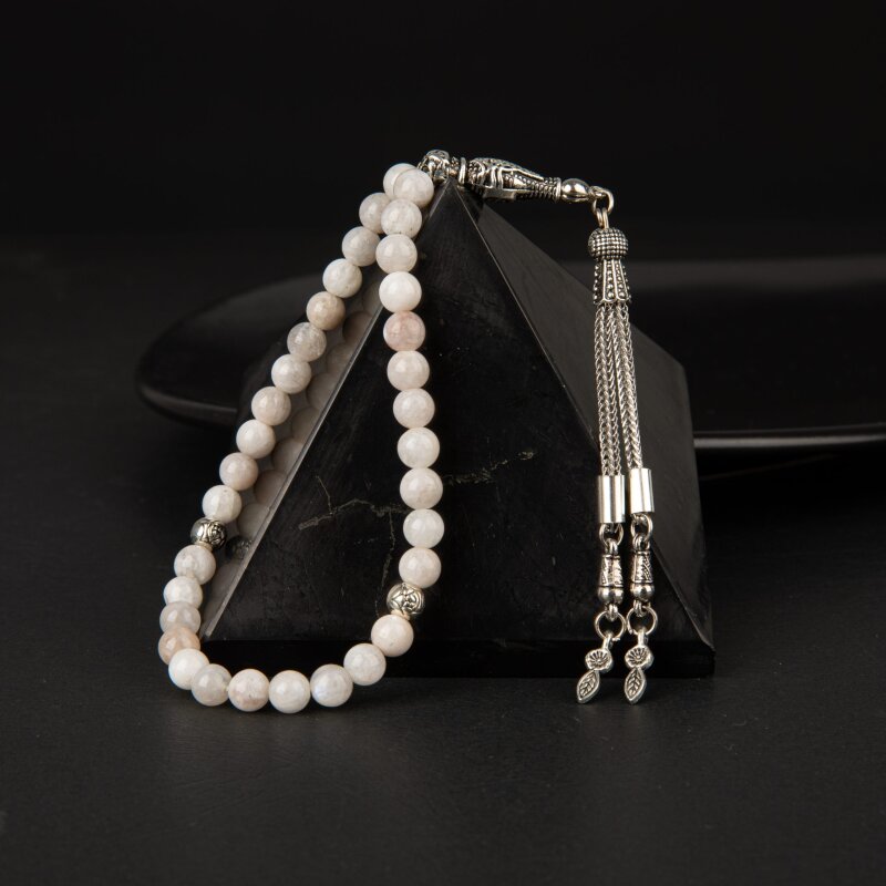 Ay Taşı Doğal Taş Tesbih 33lük - 6mm - 2