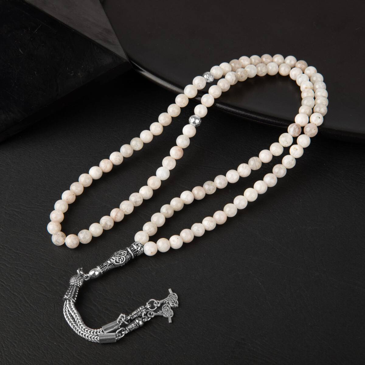 Ay Taşı Doğal Taş Tesbih 99luk - 6mm - 1