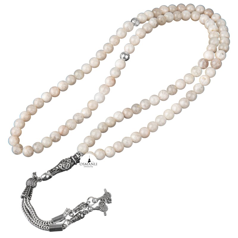 Ay Taşı Doğal Taş Tesbih 99luk - 6mm - 2