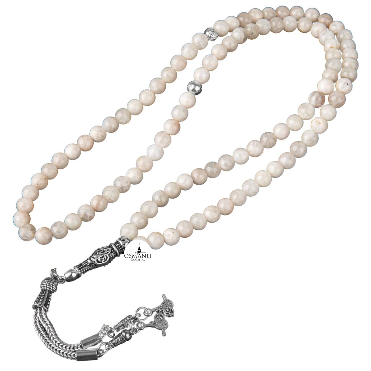 Ay Taşı Doğal Taş Tesbih 99luk - 6mm - 2