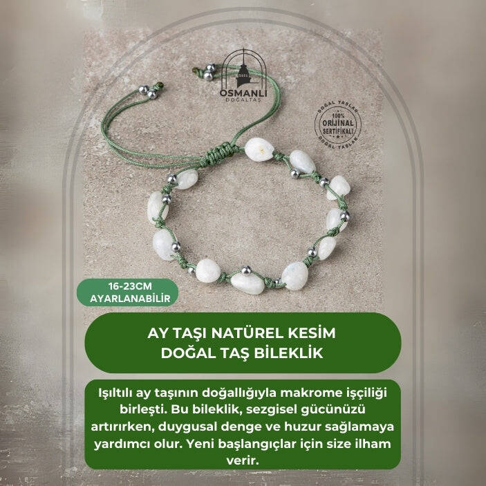 Ay Taşı Natürel Kesim Doğal Taş Makrome Bileklik - 2