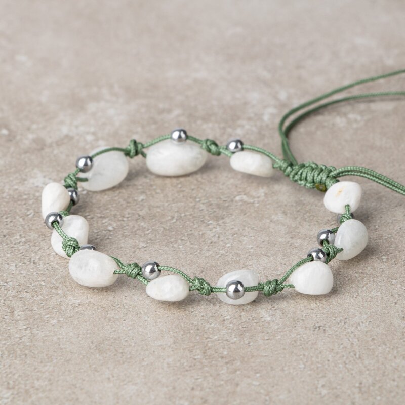 Ay Taşı Natürel Kesim Doğal Taş Makrome Bileklik - 3