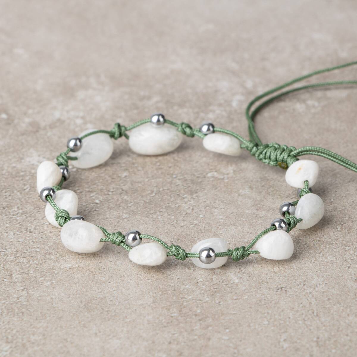 Ay Taşı Natürel Kesim Doğal Taş Makrome Bileklik - 3