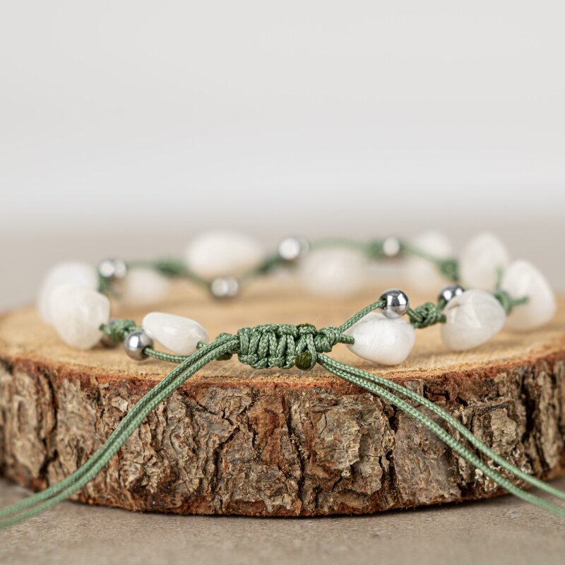 Ay Taşı Natürel Kesim Doğal Taş Makrome Bileklik - 5