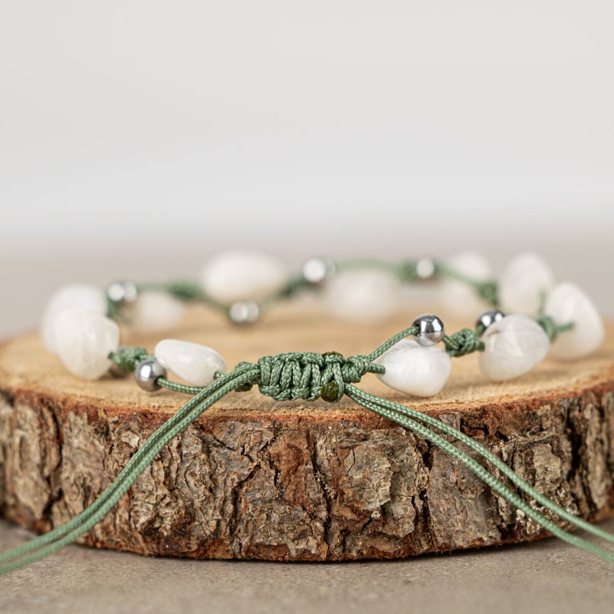 Ay Taşı Natürel Kesim Doğal Taş Makrome Bileklik - 5