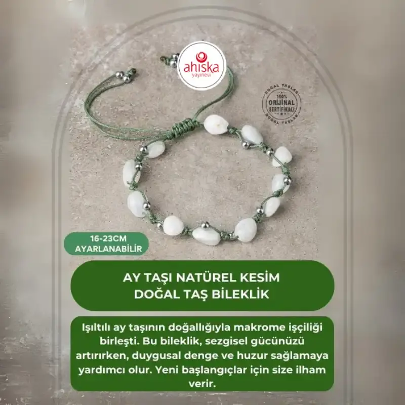 Ay Taşı Natürel Kesim Doğal Taş Makrome Bileklik