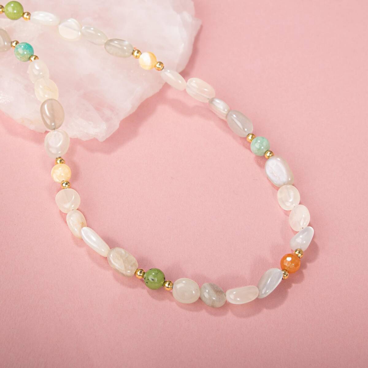 Ay Taşı-Turuncu Aventurin-Yeşim-Aragonit-Amazonit Doğal Taş Kolye - 3