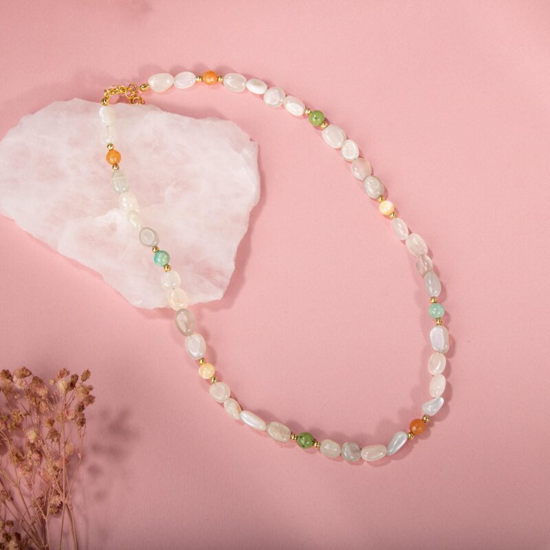 Ay Taşı-Turuncu Aventurin-Yeşim-Aragonit-Amazonit Doğal Taş Kolye - 5