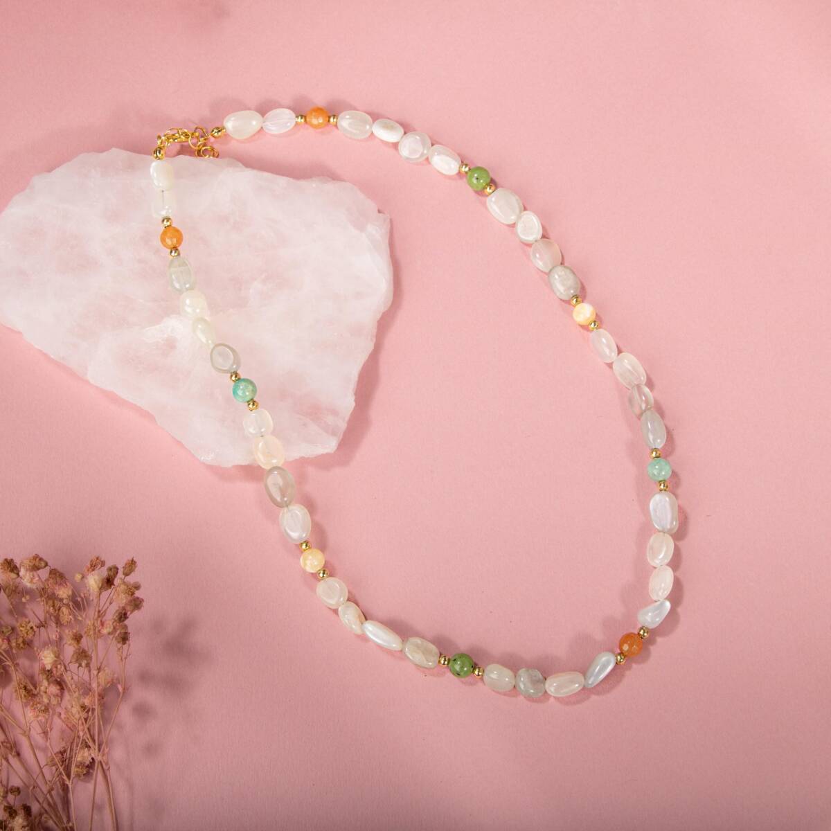 Ay Taşı-Turuncu Aventurin-Yeşim-Aragonit-Amazonit Doğal Taş Kolye - 5