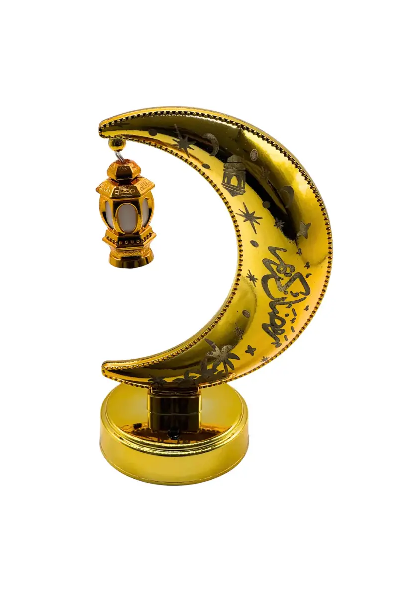 Ay Yıldız Motifli Altın Rengi Işıklı Masaüstü Lamba - 1