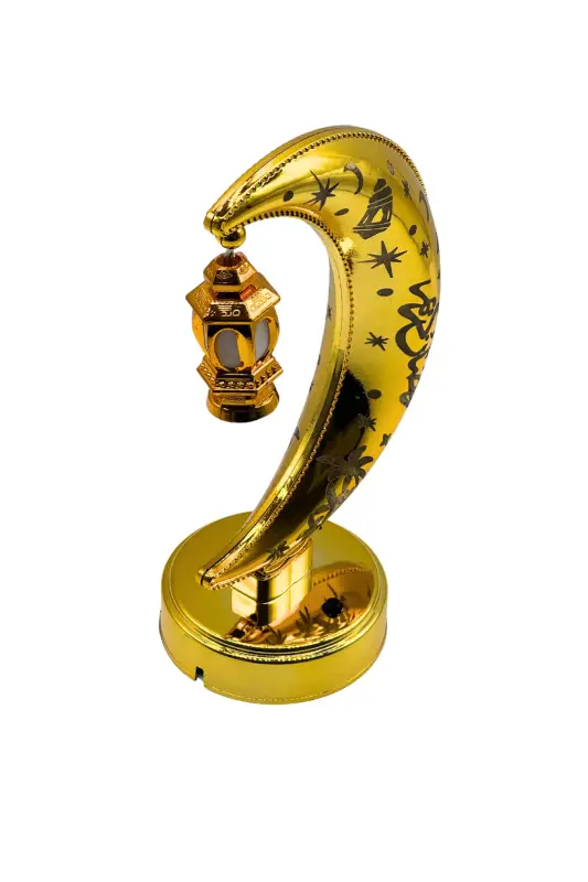 Ay Yıldız Motifli Altın Rengi Işıklı Masaüstü Lamba - 2