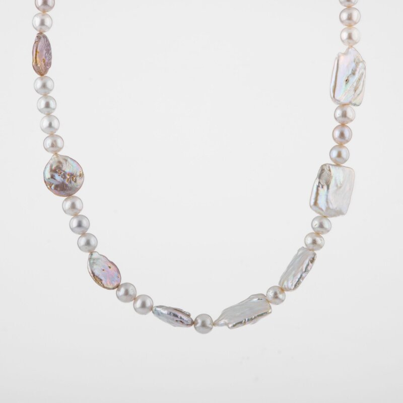 Barok İnci Doğal Taş Gümüş Kapama Kolye - 54cm - Doğal Taş