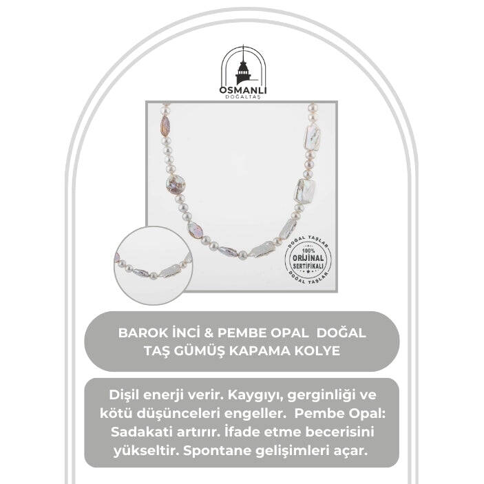 Barok İnci Doğal Taş Gümüş Kapama Kolye - 54cm - 2