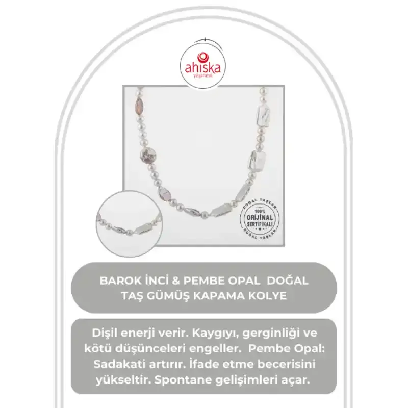 Barok İnci Doğal Taş Gümüş Kapama Kolye - 54cm - 2