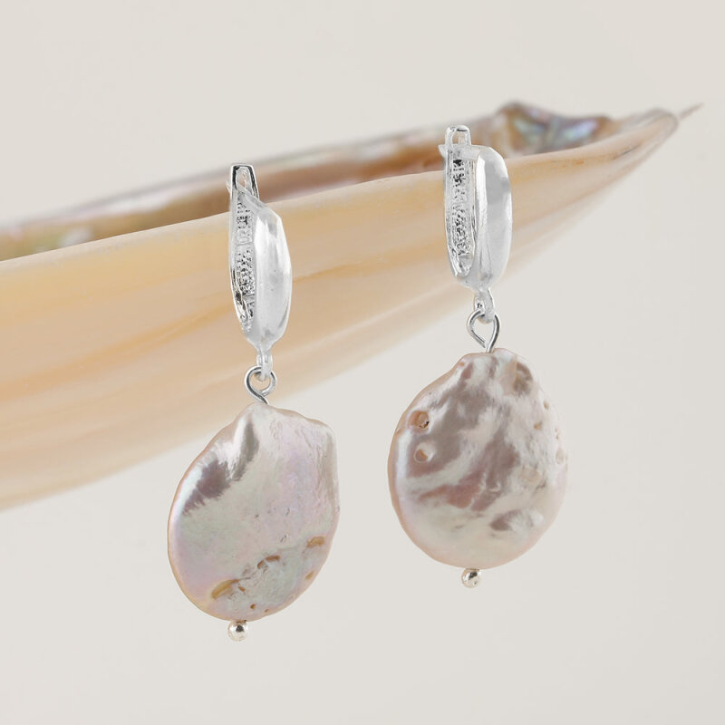 Barok İnci Gümüş Doğal Taş Küpe - 5