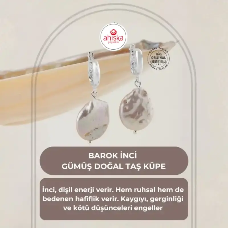 Barok İnci Gümüş Doğal Taş Küpe - 2