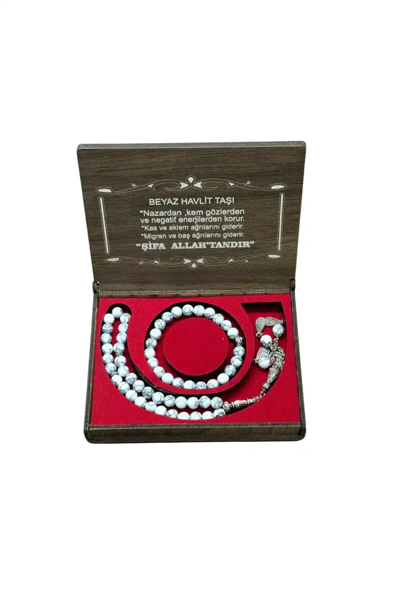Beyaz Havlit Taşı 33 Lük Tesbih & Bileklik Set - 1