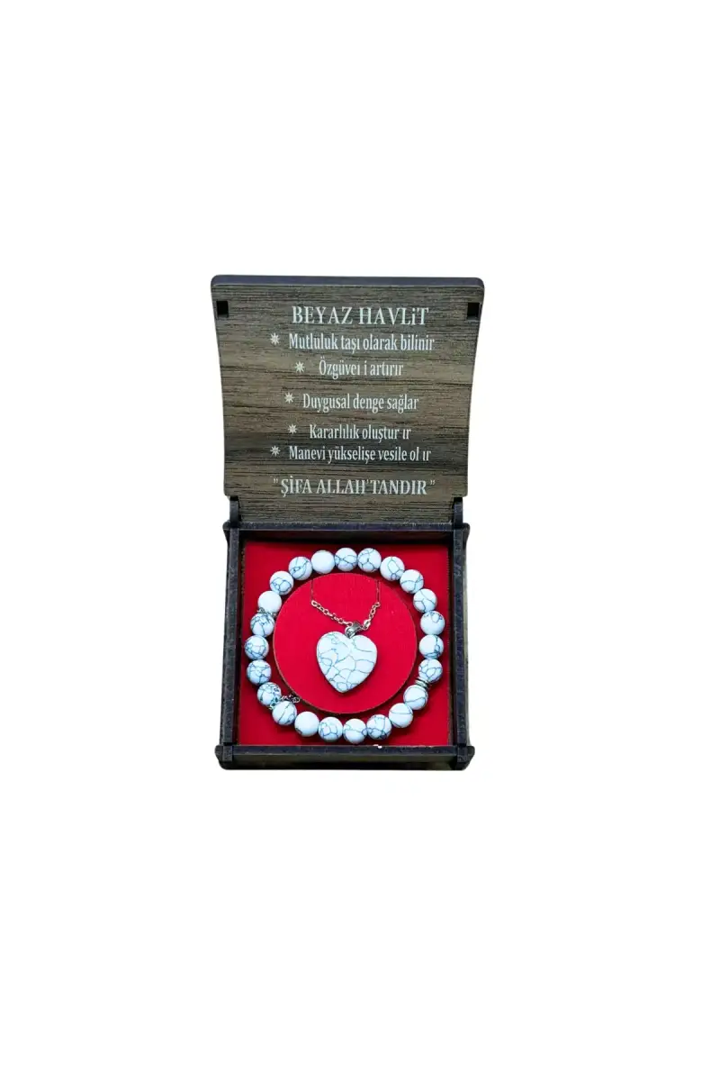 Beyaz Havlit Taşı Kolye & Bileklik Set - 1