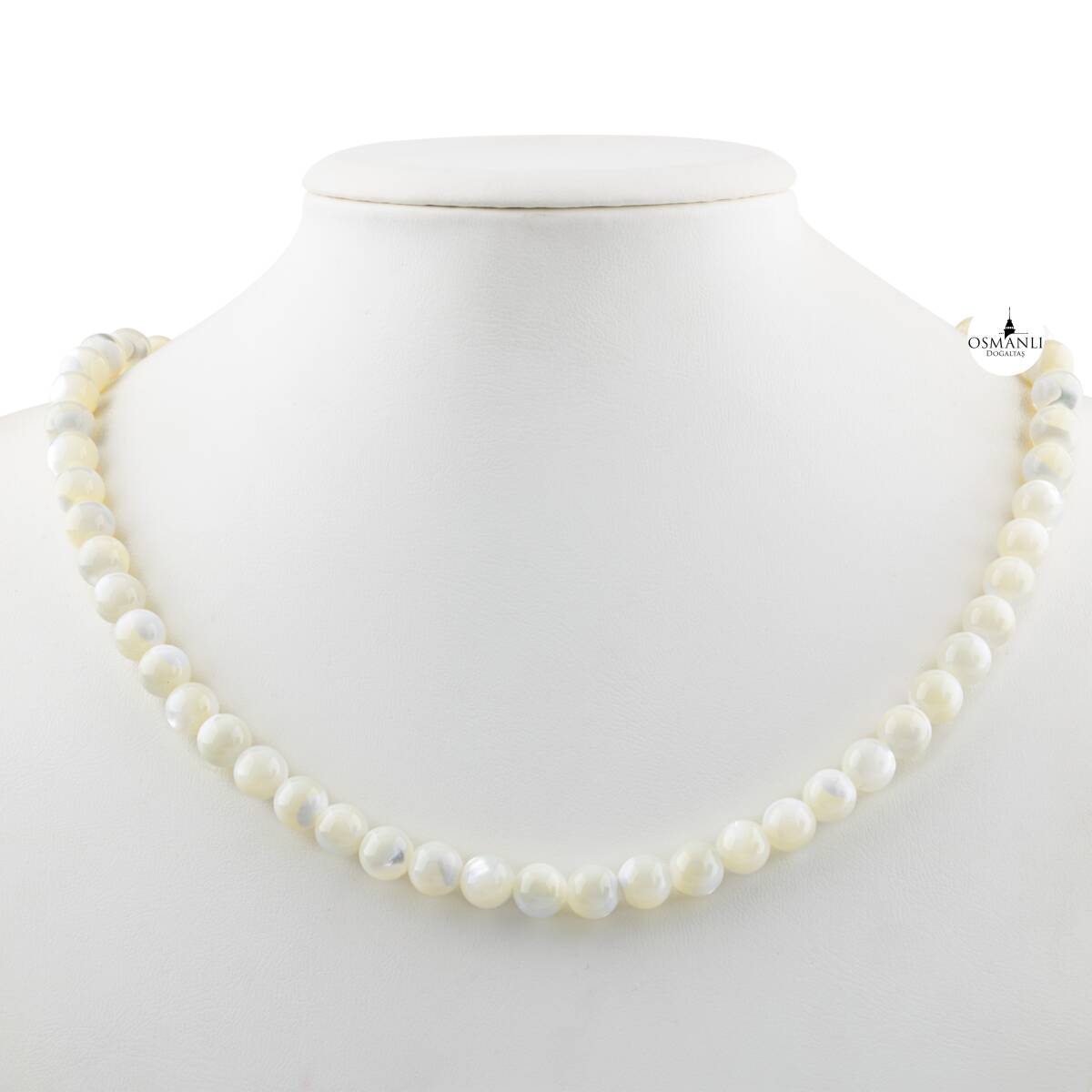 Beyaz Sedef 8 mm Dizi Doğal Taş Kolye - 1