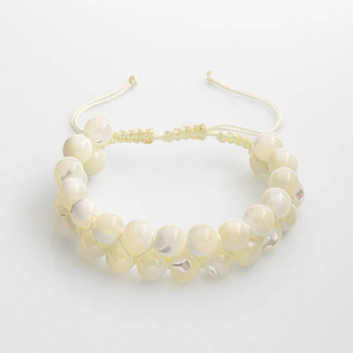 Beyaz Sedef 8mm Çift Sıra Makrome Doğal Taş Bileklik - 1