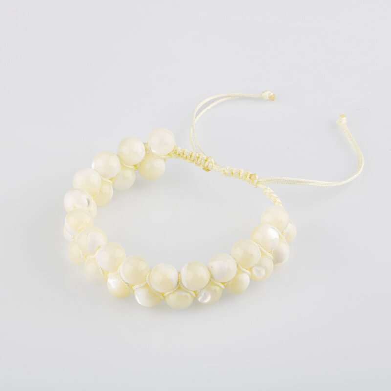 Beyaz Sedef 8mm Çift Sıra Makrome Doğal Taş Bileklik - 4