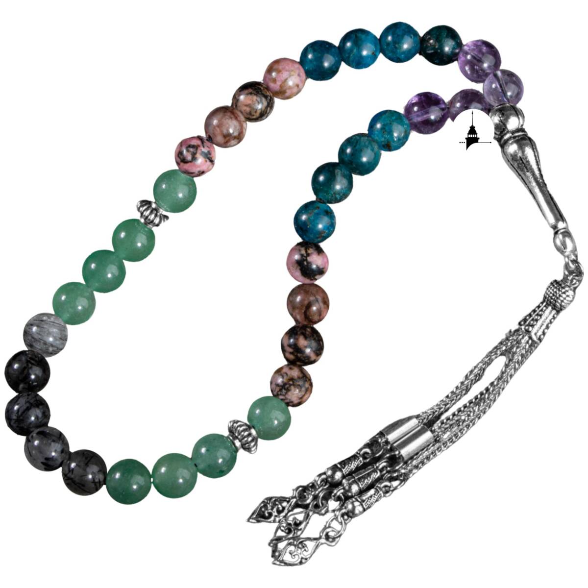 Boğa Burcu Tesbih Ametrin, Mavi Apatit, Rodonit, Rutilli Kuvars, Yeşil Aventurin - 2