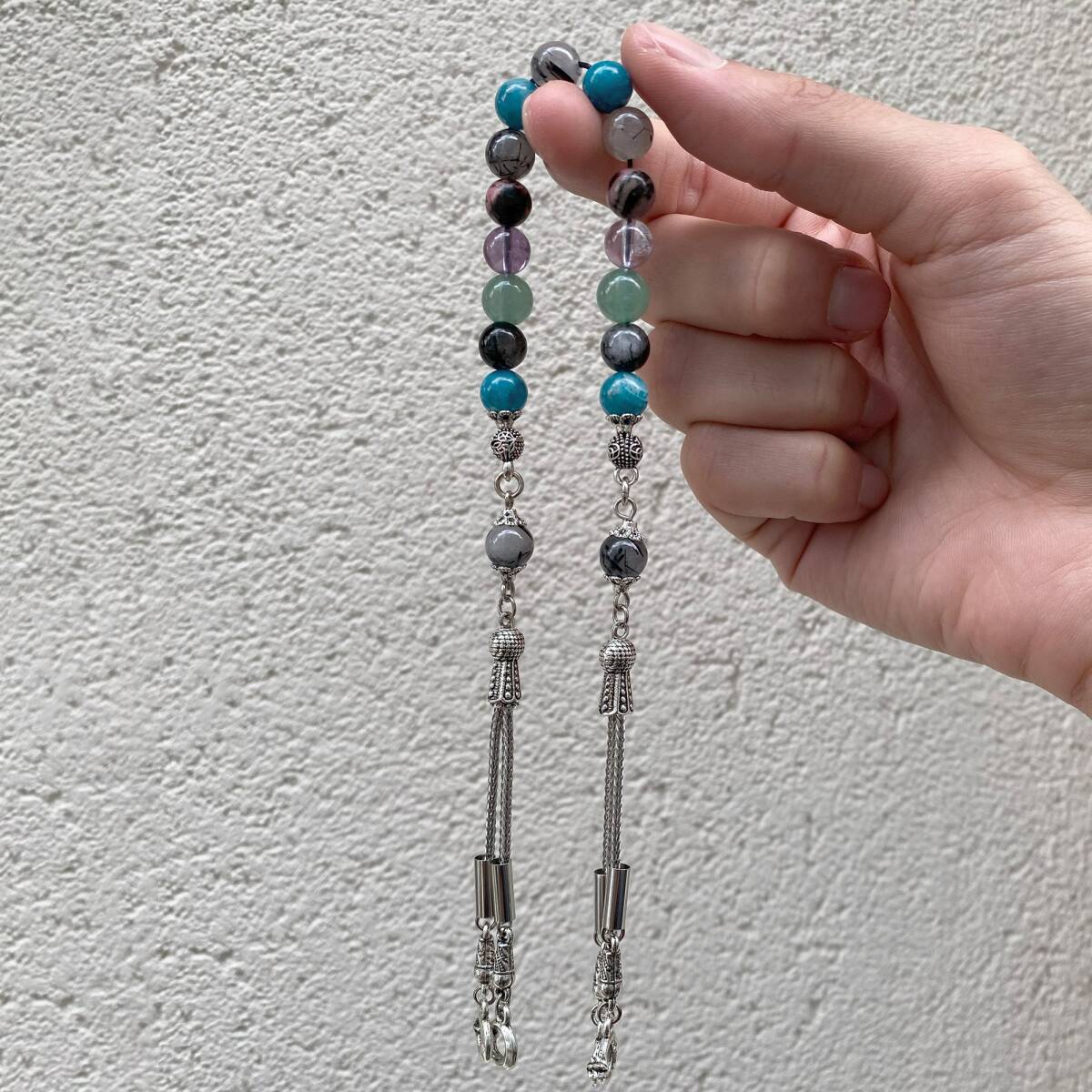 Boğa Burcu Zaza Tesbih Doğal Taş Ametrin, Mavi Apatit, Rodonit, Rutilli Kuvars, Yeşil Aventurin - 1