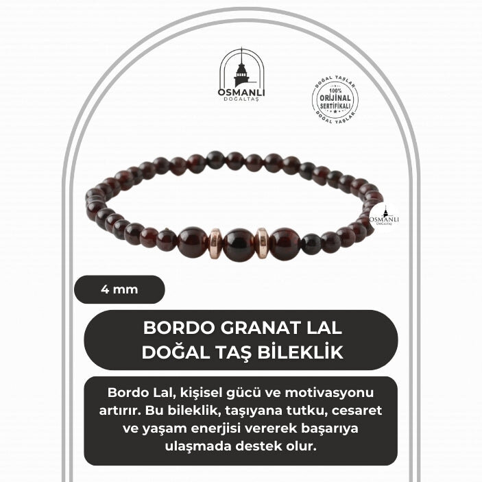 Bordo Granat Lal 4mm Doğal Taş Bileklik - 2