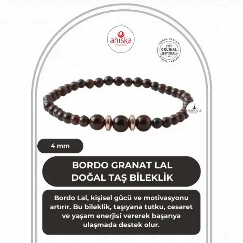 Bordo Granat Lal 4mm Doğal Taş Bileklik
