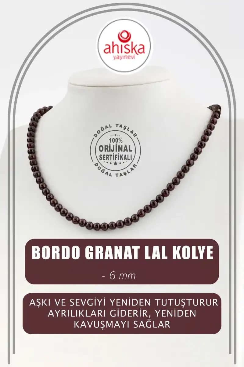 Bordo Granat Lal 6 mm Dizi Doğal Taş Kolye