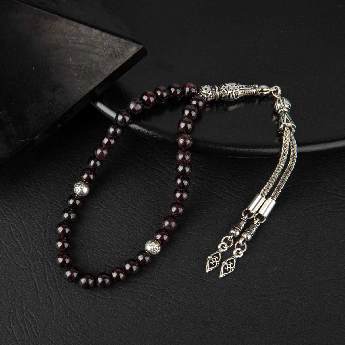 Bordo Granat Lal Doğal Taş Tesbih 33lük - 6mm