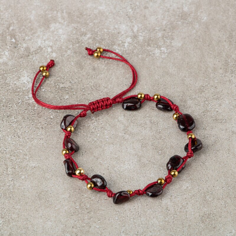 Bordo Granat Lal Natürel Kesim Doğal Taş Makrome Bileklik - Doğal Taş