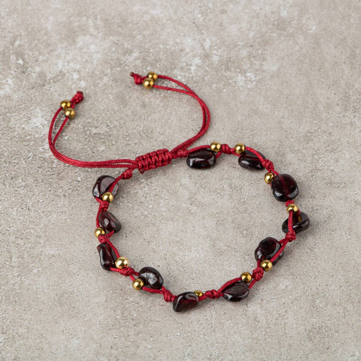 Bordo Granat Lal Natürel Kesim Doğal Taş Makrome Bileklik - 1