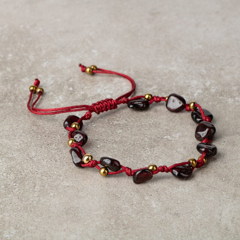 Bordo Granat Lal Natürel Kesim Doğal Taş Makrome Bileklik - 3