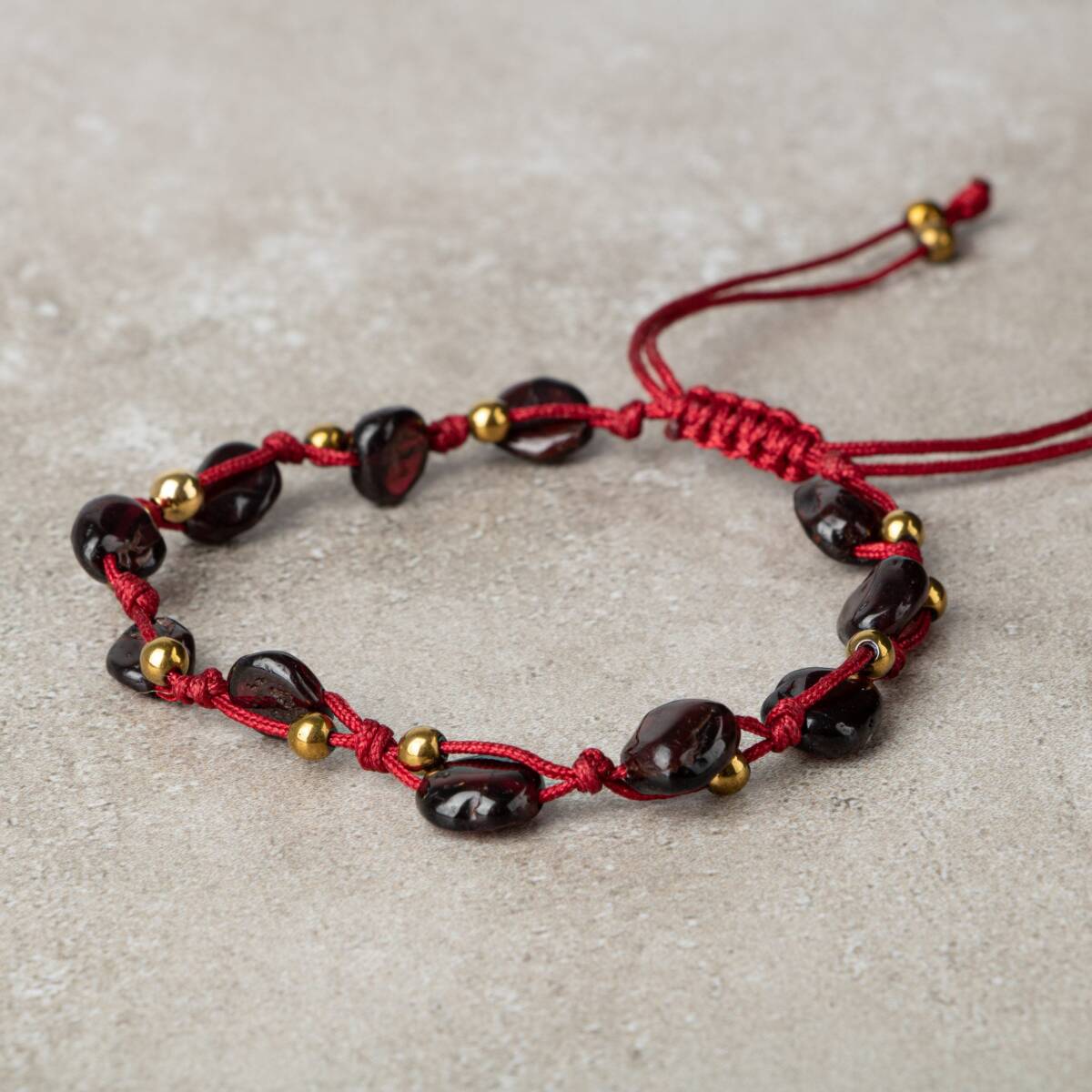 Bordo Granat Lal Natürel Kesim Doğal Taş Makrome Bileklik - 4