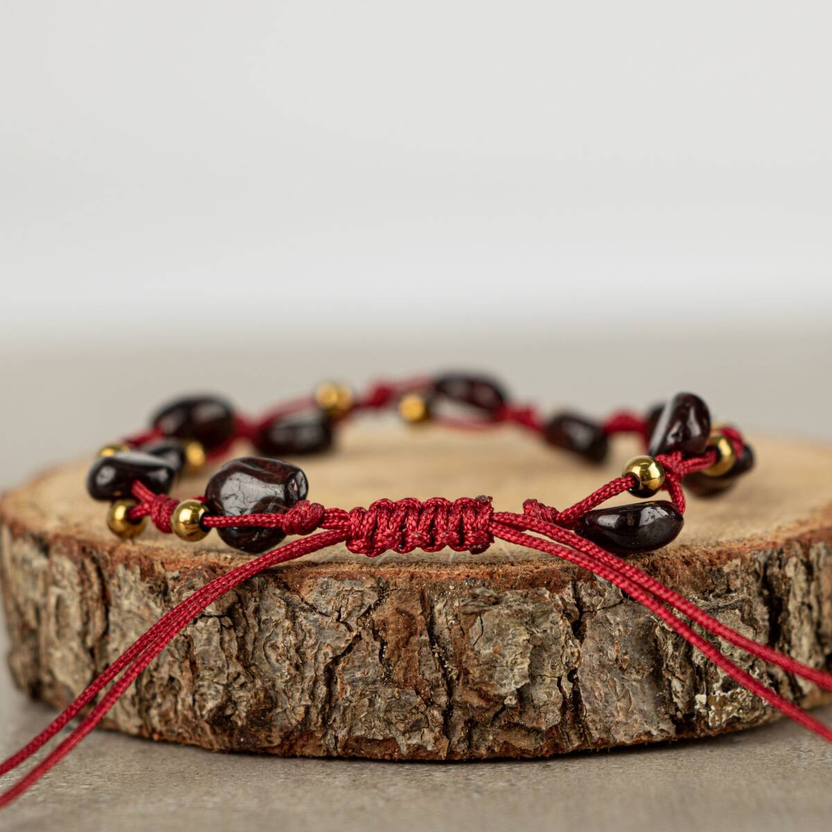 Bordo Granat Lal Natürel Kesim Doğal Taş Makrome Bileklik - 5