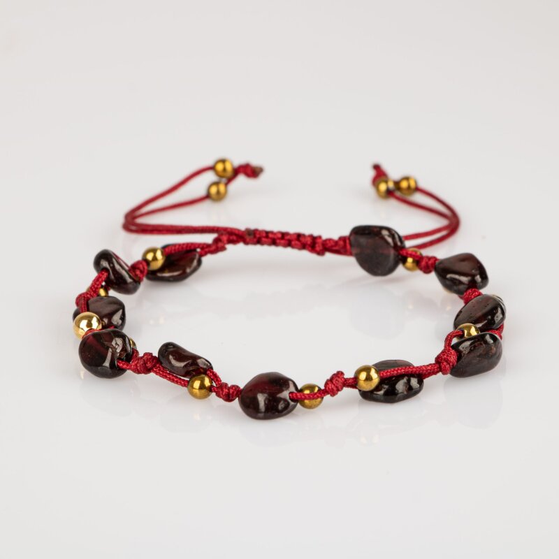 Bordo Granat Lal Natürel Kesim Doğal Taş Makrome Bileklik - 6
