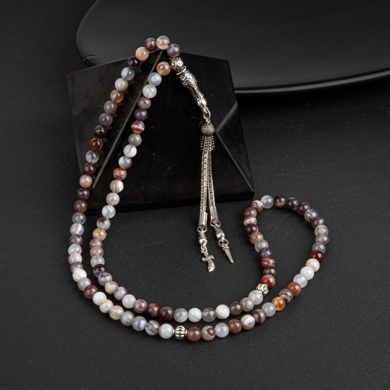 Botswana Akiği Doğal Taş Tesbih 99luk - 6mm - 3