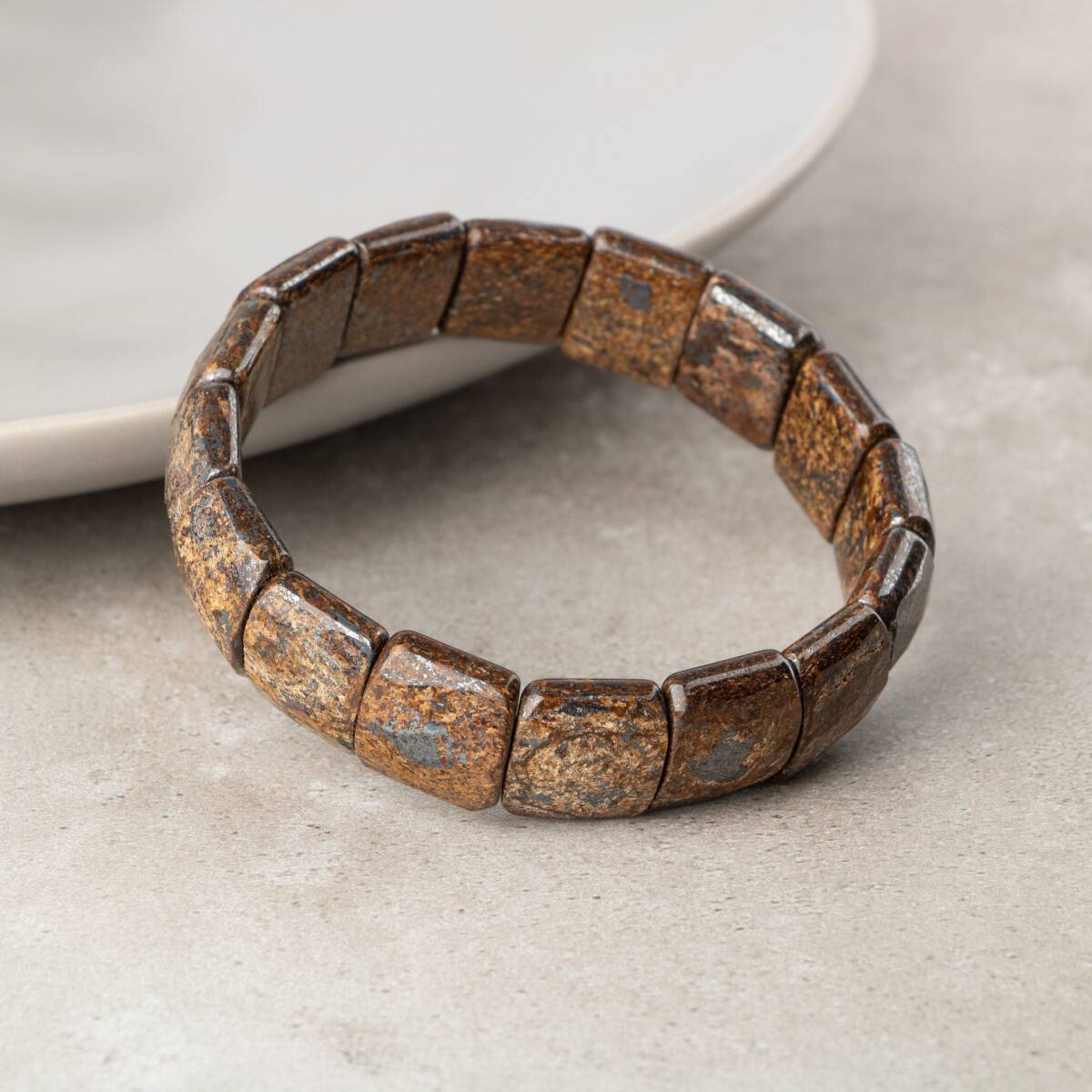 Bronzit Doğal Taş Balık Sırtı Geniş Kesim Bileklik - 2