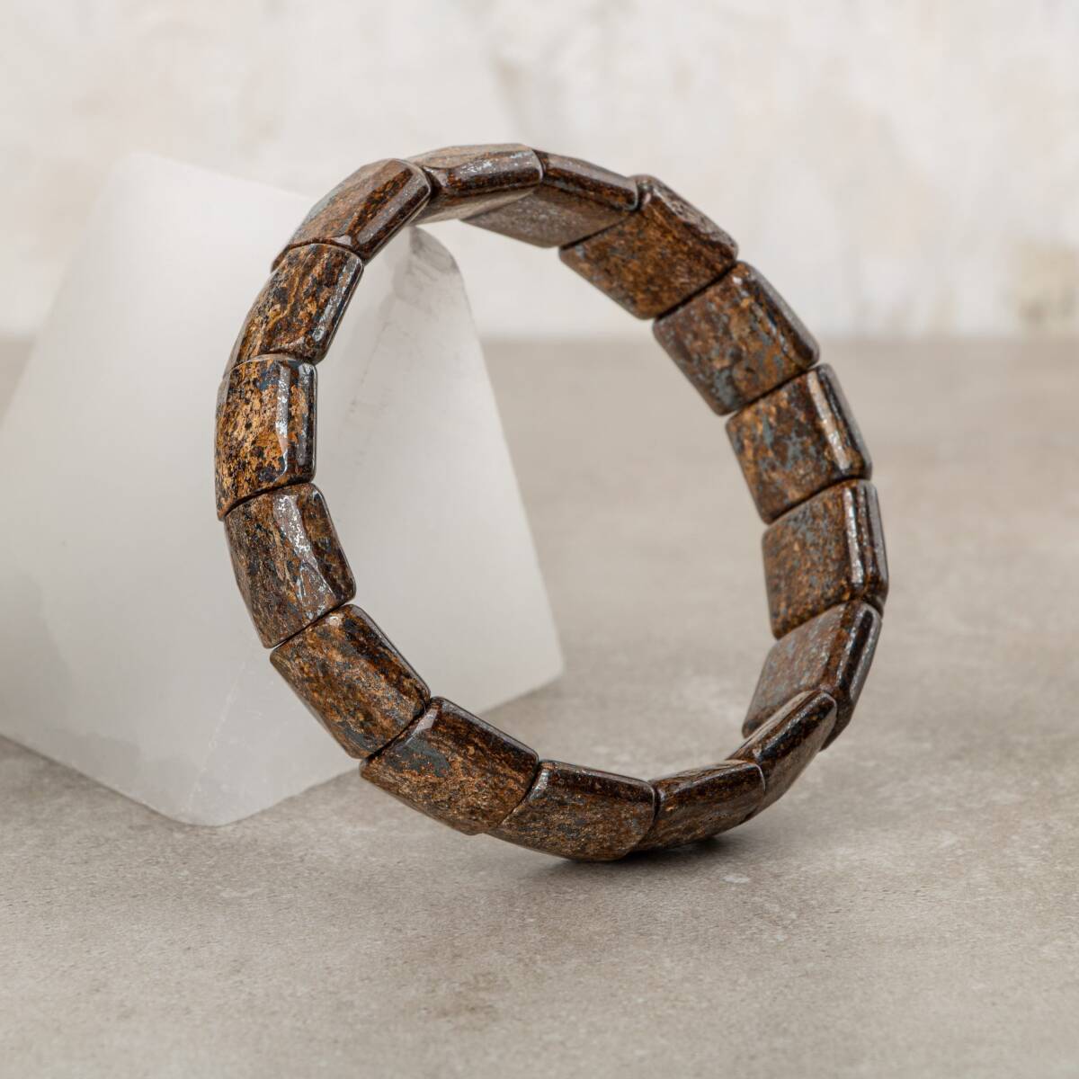 Bronzit Doğal Taş Balık Sırtı Geniş Kesim Bileklik - 3