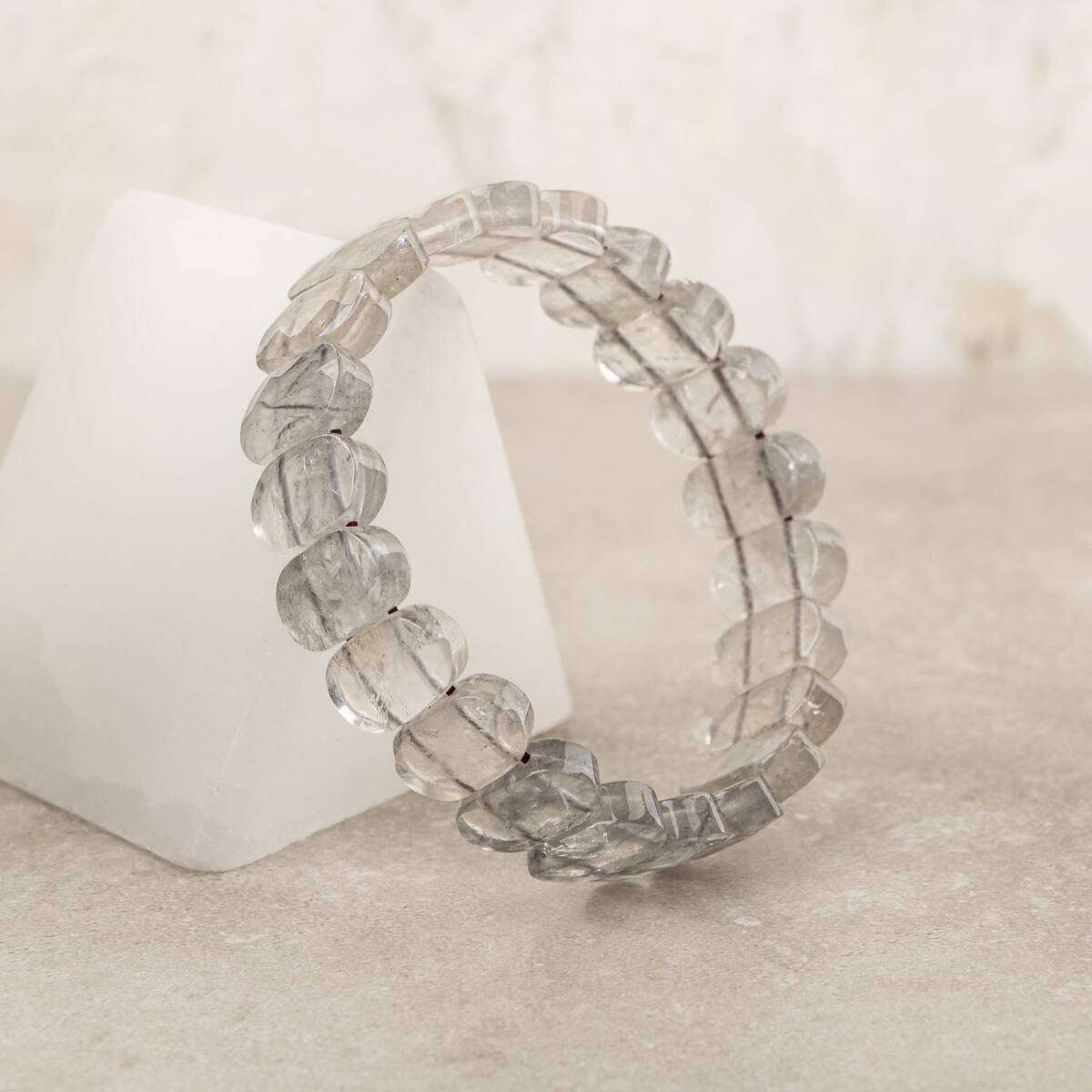 Bulutlu Kuvars Doğal Taş Geniş Kesim Bileklik - 1