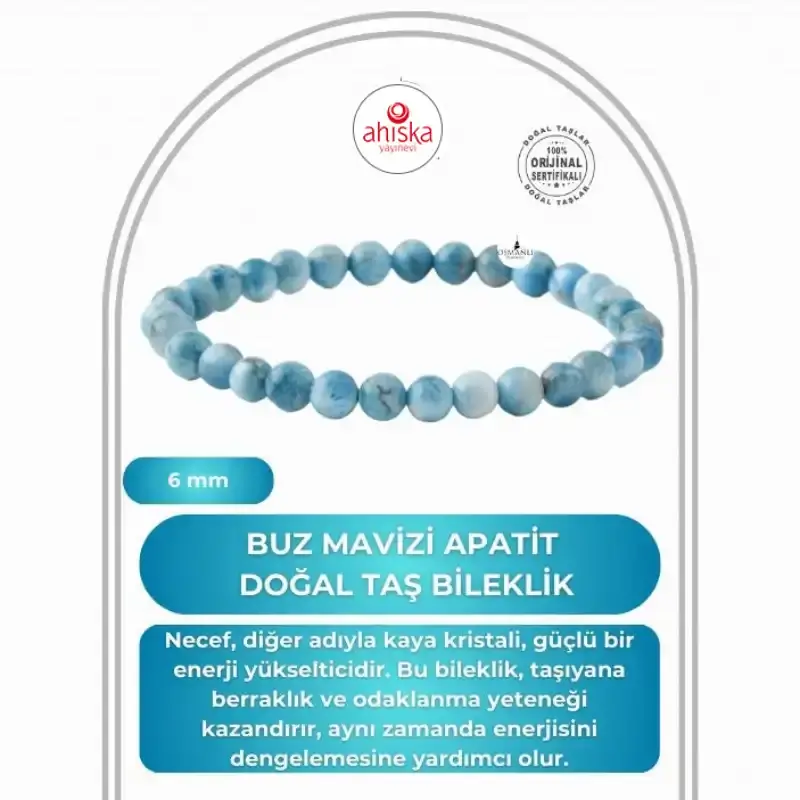 Buz Mavizi Apatit 6mm Doğal Taş Bileklik