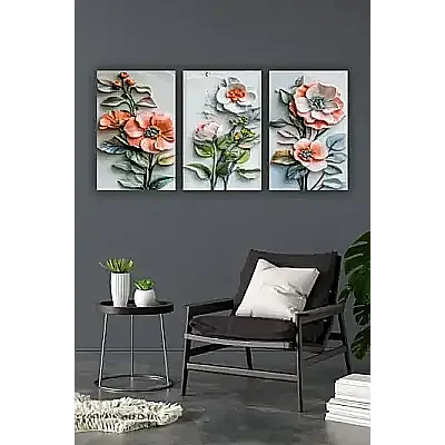 Çiçek 3d 3lü Mdf Tablo - 4
