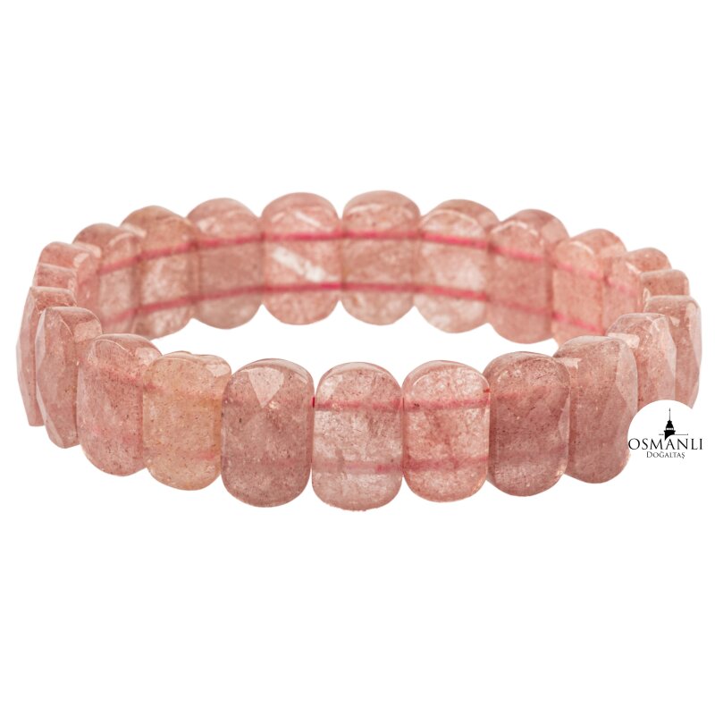 Çilek Kuvars Doğal Taş Geniş Kesim Bileklik - 2