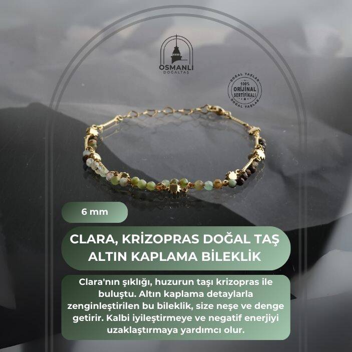 Clara, Krizopras Doğal Taş Altın Kaplama Bileklik - 2