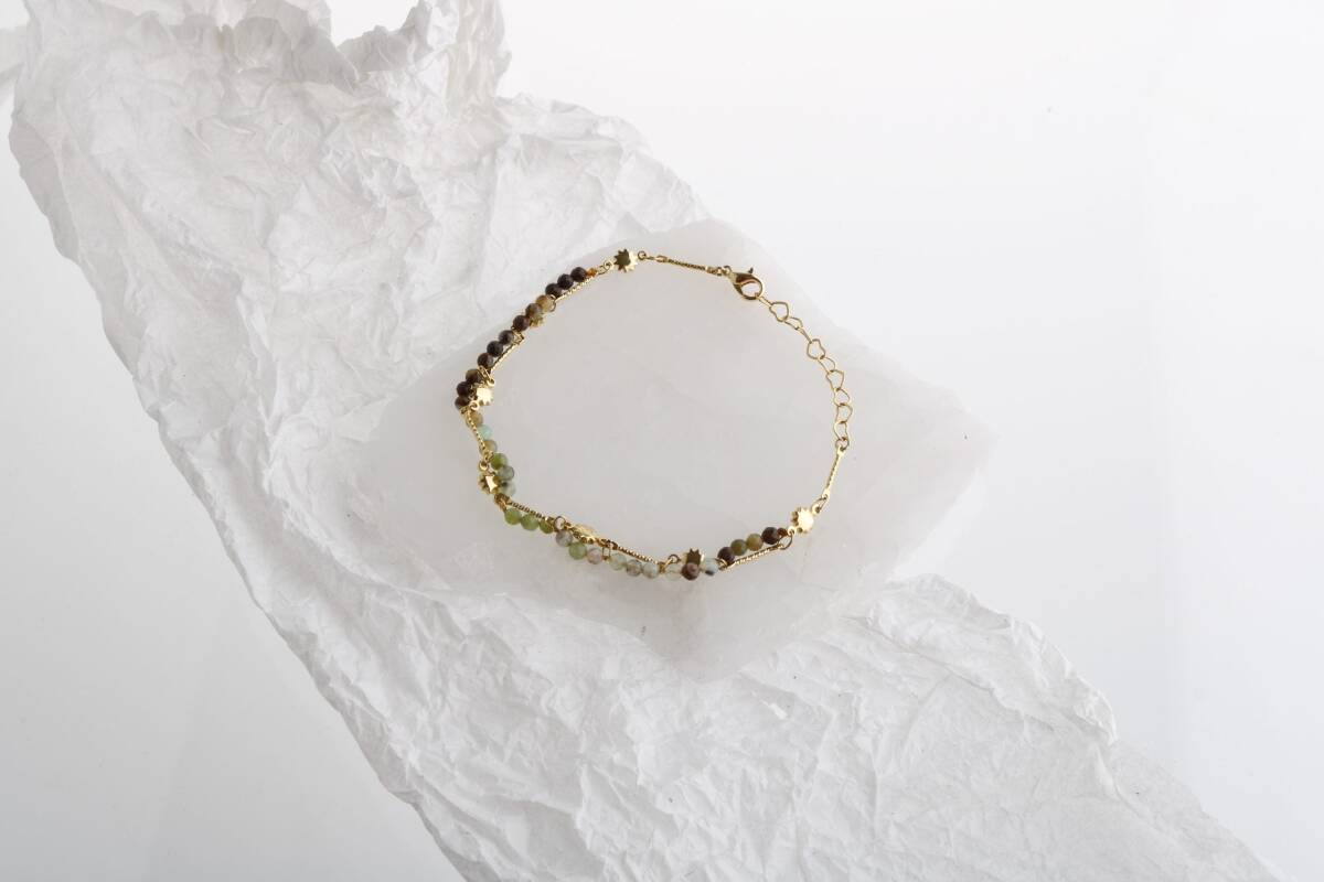 Clara, Krizopras Doğal Taş Altın Kaplama Bileklik - 4