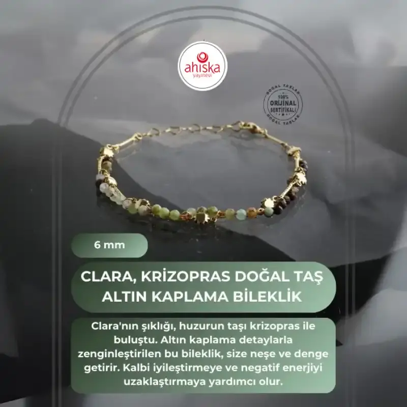 Clara, Krizopras Doğal Taş Altın Kaplama Bileklik